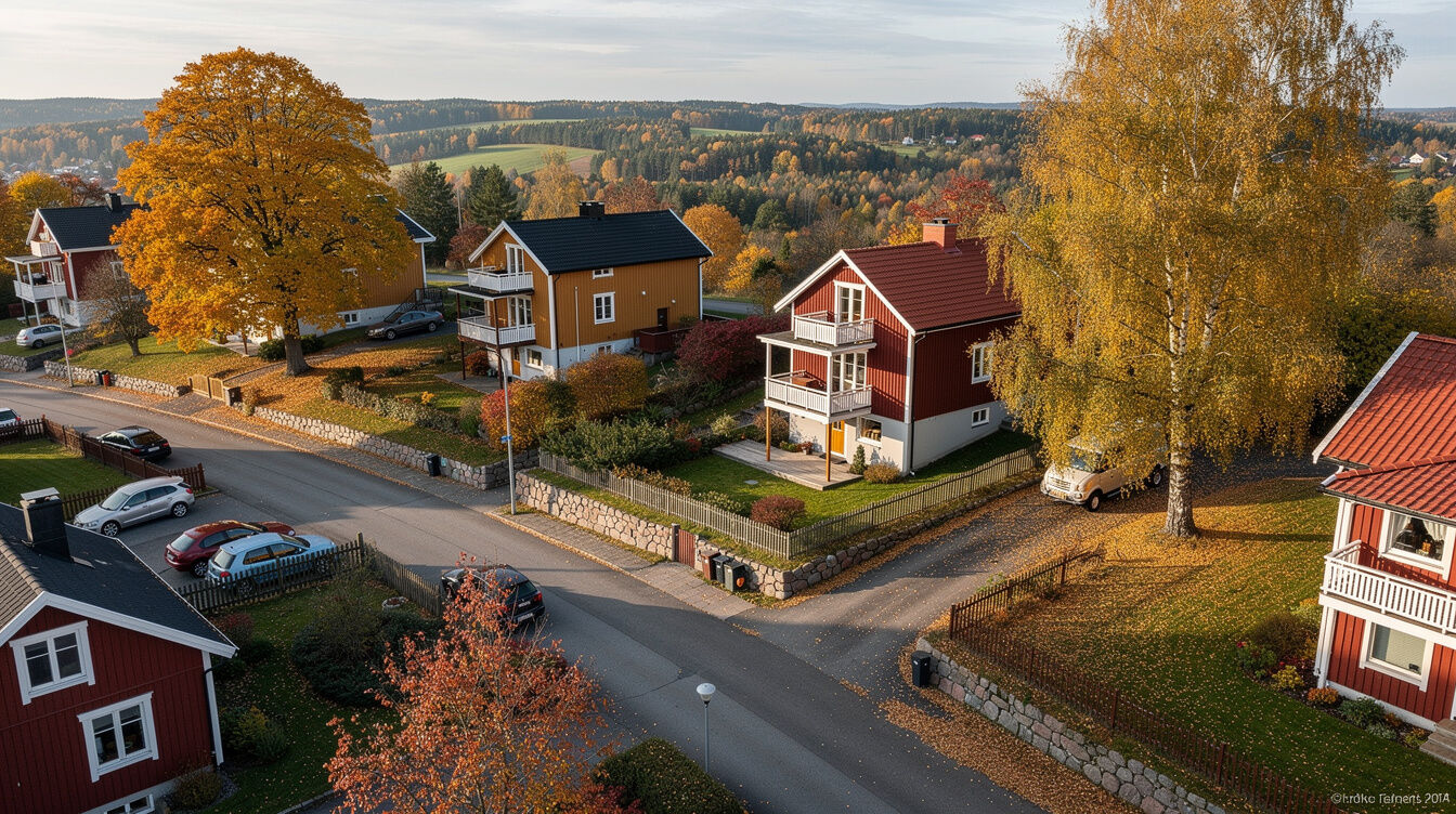 Höjdliggande villaområde i Brämhult – uppvuxna lönnar och björkar