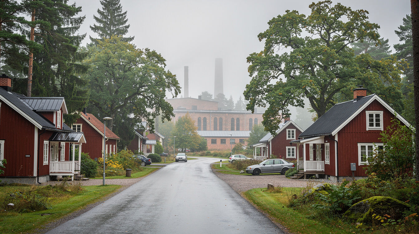 Äldre villaområde i Rydboholm med uppvuxna ekar och granar
