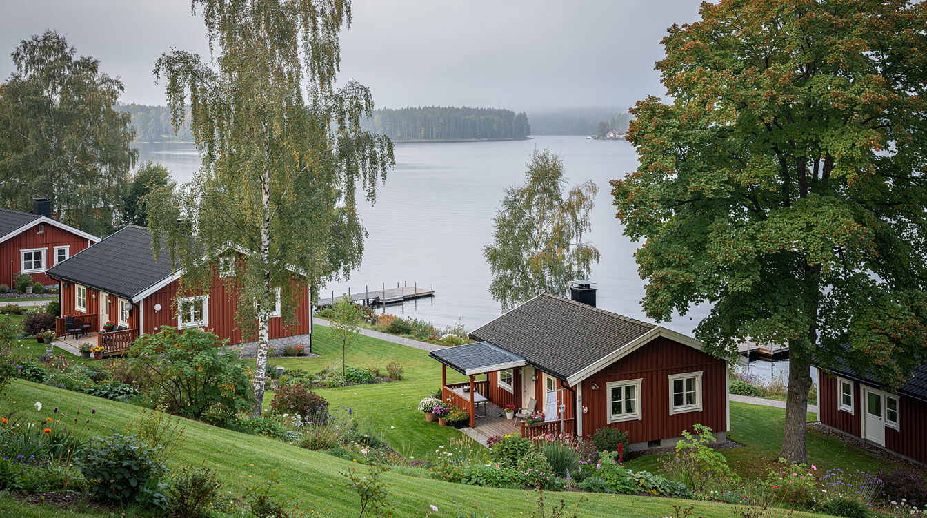 Sluttande villatomter i Sjömarken ner mot Viaredssjön – trädfällning av hängbjörk och lönn