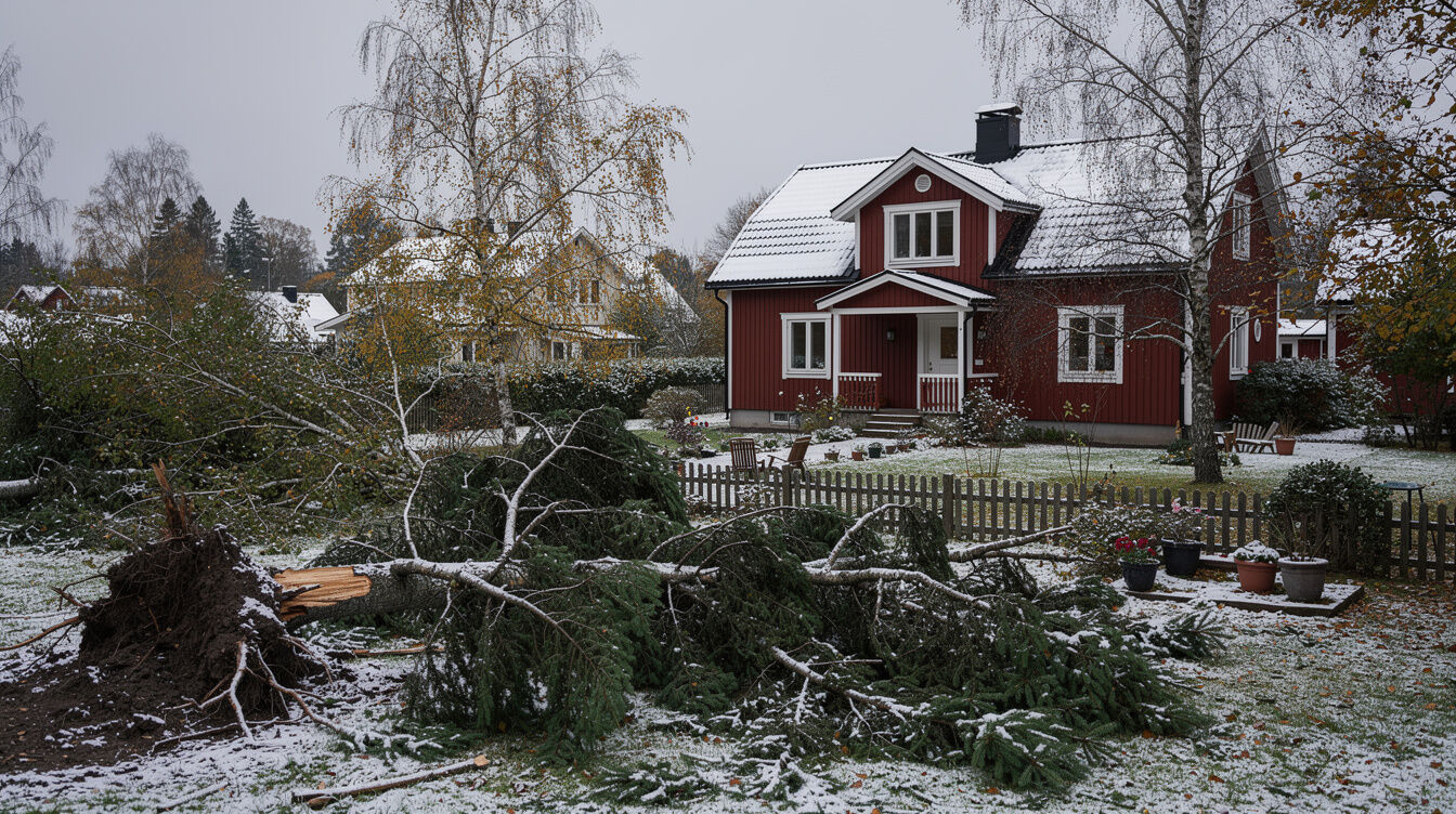 Vindfällt träd över väg – akut trädfällning i Borås efter storm
