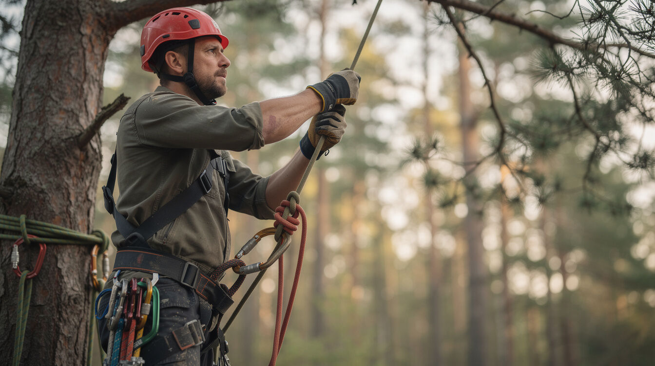 Arborist undersöker ett stort träd – professionell trädbesiktning med TRAQ-protokoll i Borås